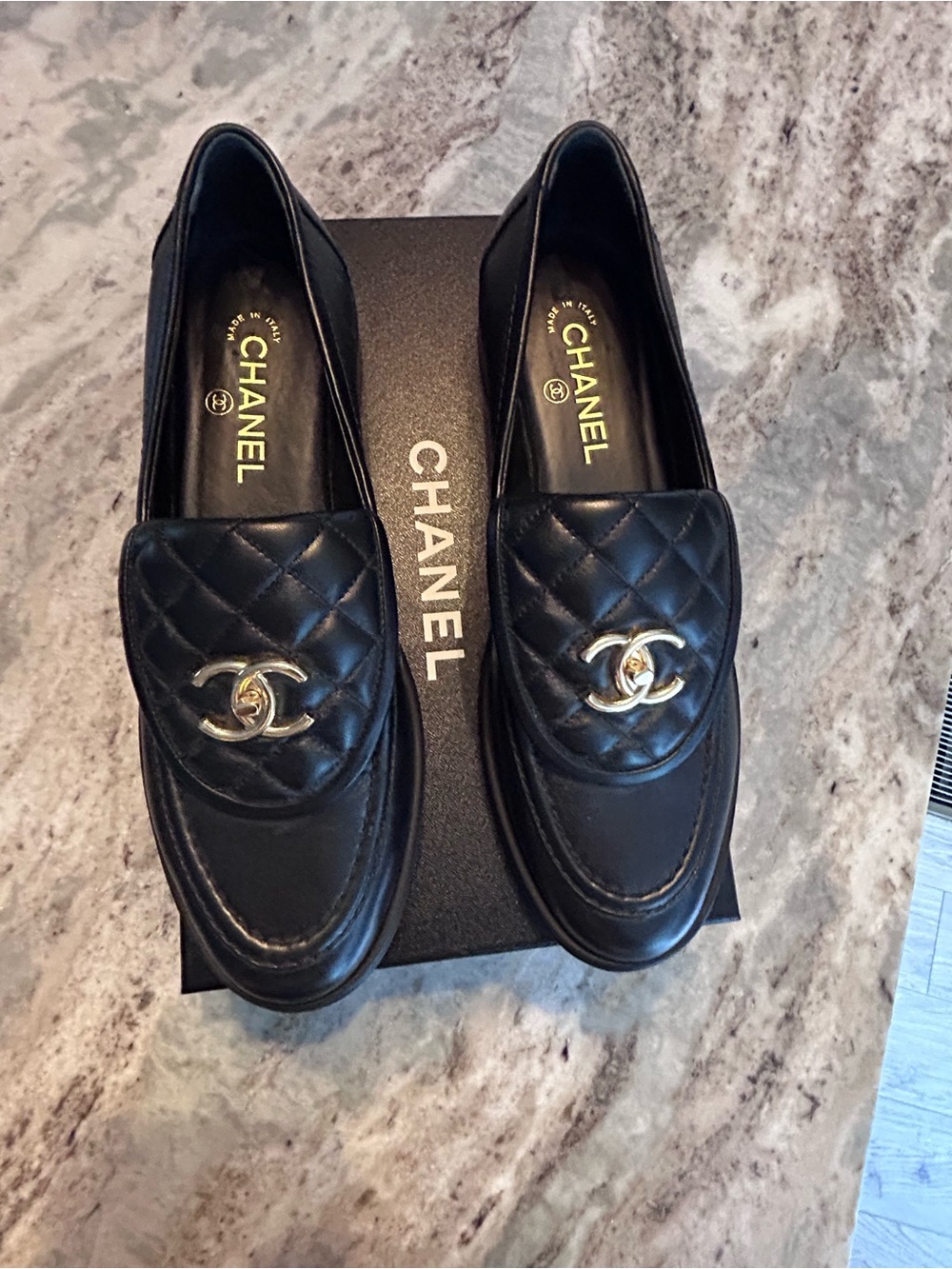 CHANEL Black Quilted Leather Loafers with Gold CC Hardware fits size 42 10 - Picture 2 of 11